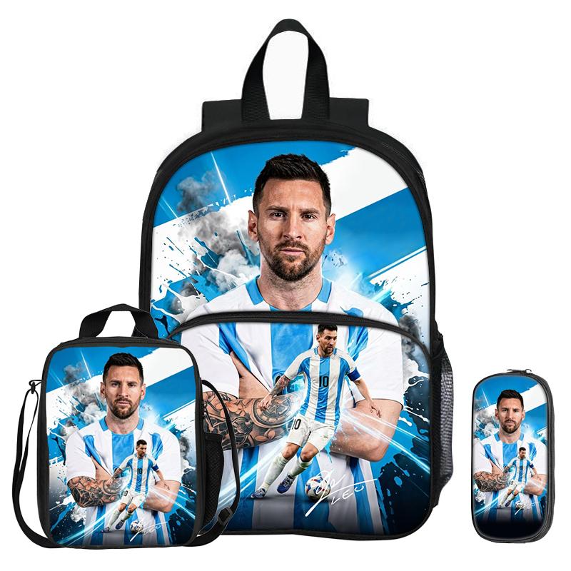Набор из 3 предметов M-Messi с рюкзаком с передним карманом, спортивный футбольный набор с термосумкой-ланчбокс, пенал футбольной звезды