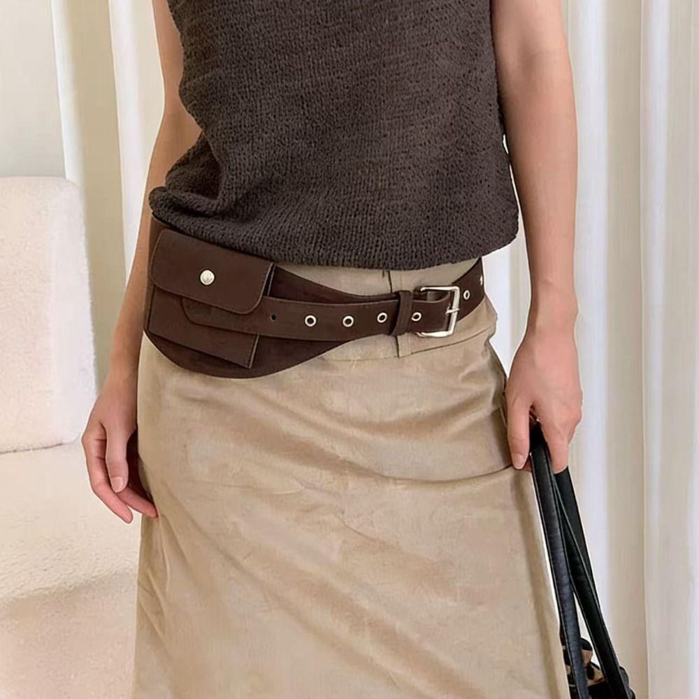 Korean Style Belt Waist Bag Wide Women Belt Bag Portable Suede Cummerbunds Female
