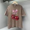 Pink Bow Red Cherry Men T Shirt Fashion Cotton Shirt Street Loose Tees Breathable High Quality Soft Short Sleeve