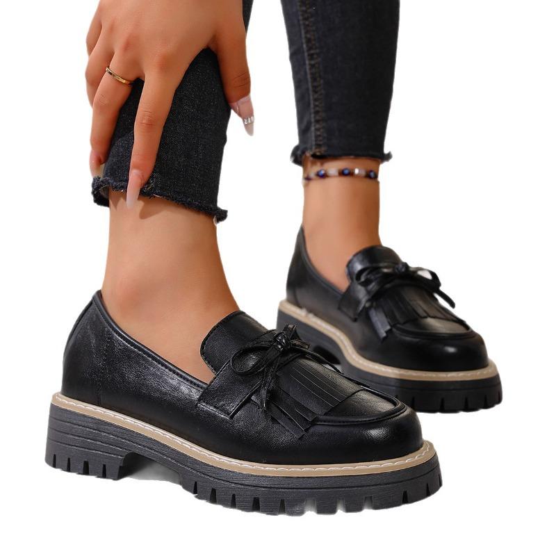 Новые лоферы большого размера, кожаные туфли на массивном каблуке с бахромой для женщин