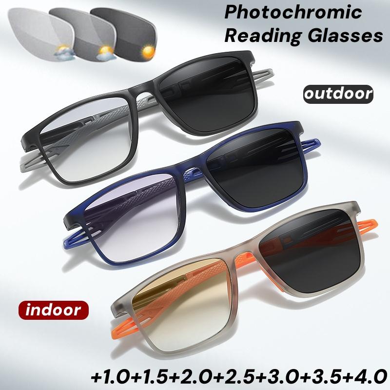Unisex HD Sports Photochromic Reading Glasses Fashion Non-slip Anti Blue Light Eyeglasses UV Protection Diopter +1.0 TO +4.0
