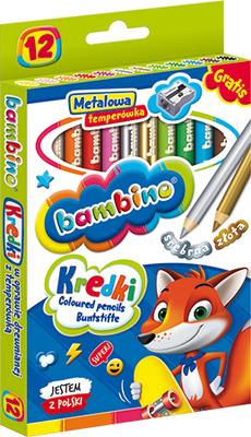 BAMBINO Wooden Crayons 12 Colors + Sharpener