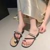 Trendy and Comfortable Slippers 2024 Summer New Pearl Decorative Toe Set with Low Heel, Simple and Elegant Women's Sandals