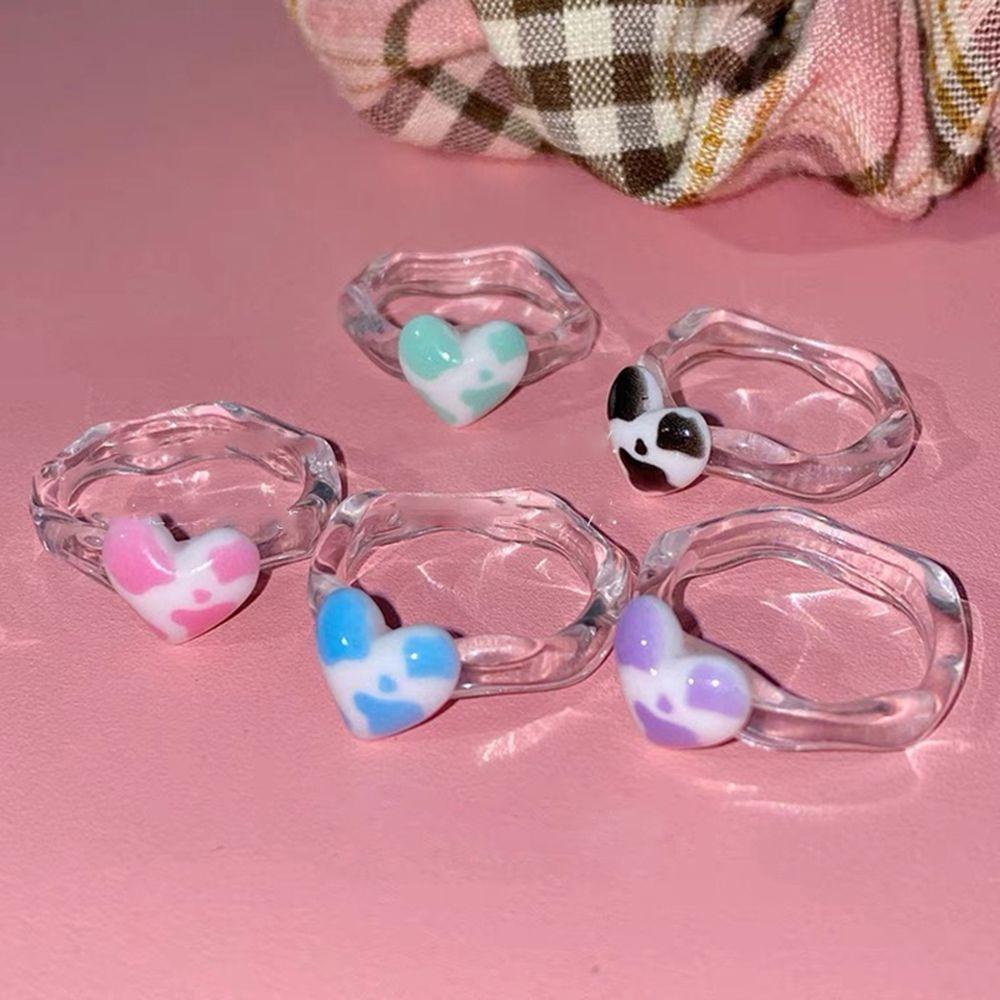 Gift Dream Colorful Leopard Creative Transparent Finger Ring Female Ring Heart Korean Style Ring