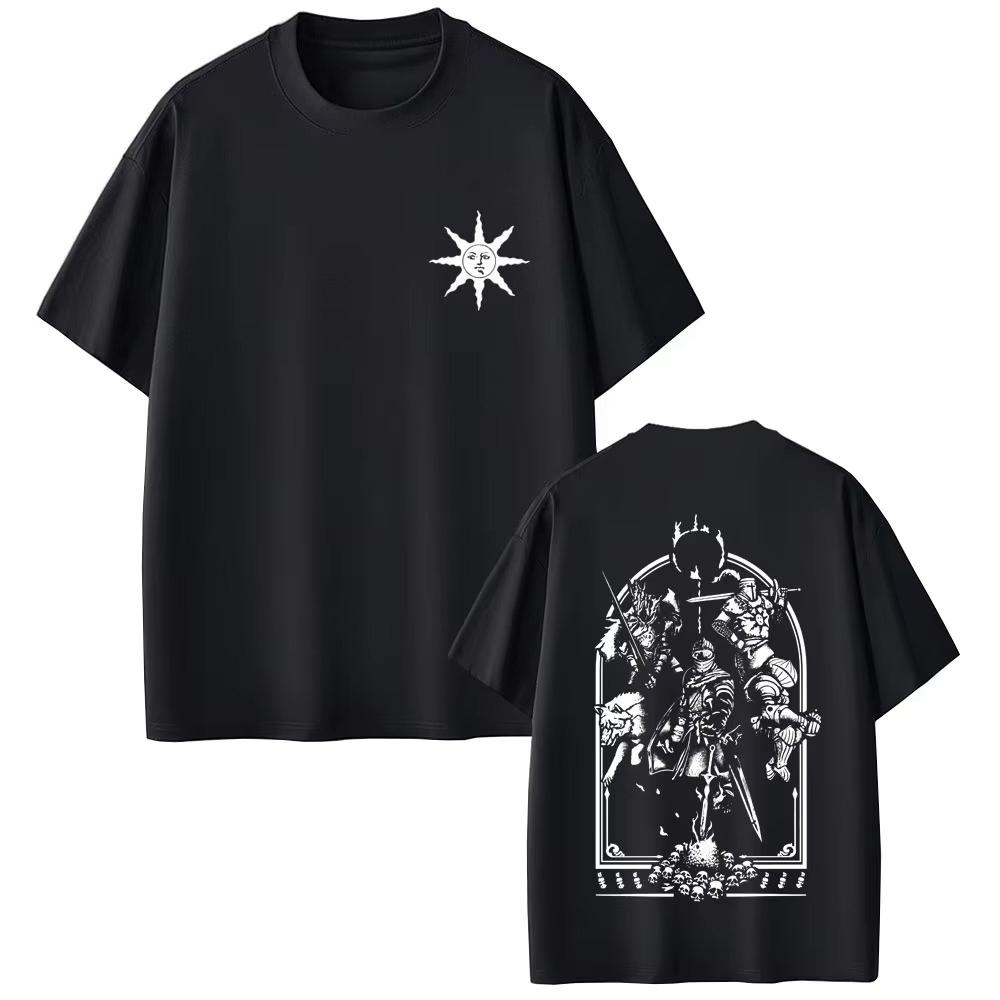 Игровой Dark Souls Praise The Sun Графическая футболка Мужская Женская Винтажная Готическая Рок Футболки Мужская Повседневная из чистого Хлопка Топ с коротким рукавом