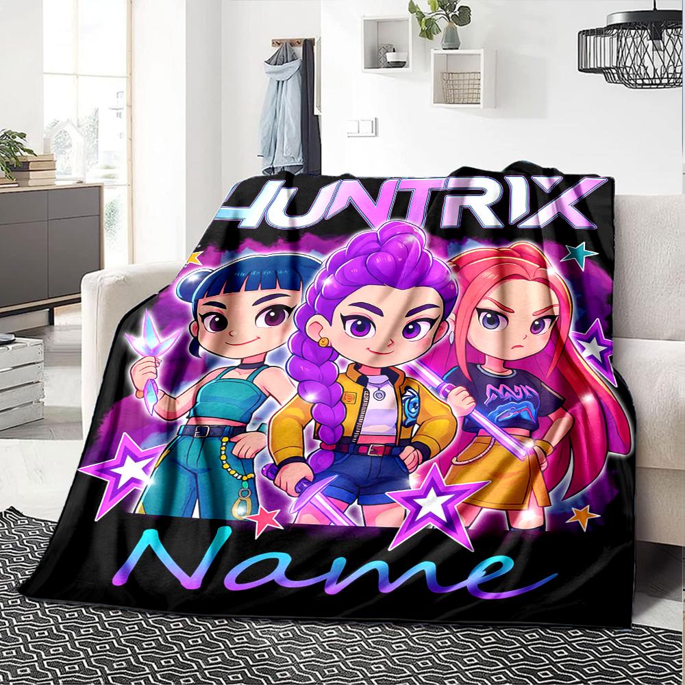Customiz Name Personality Kpop Demon Hunters Blanket Soft &Warm Sofa Office Bed Travel Lunch Break Blanket, Gift Suitable All Seasons