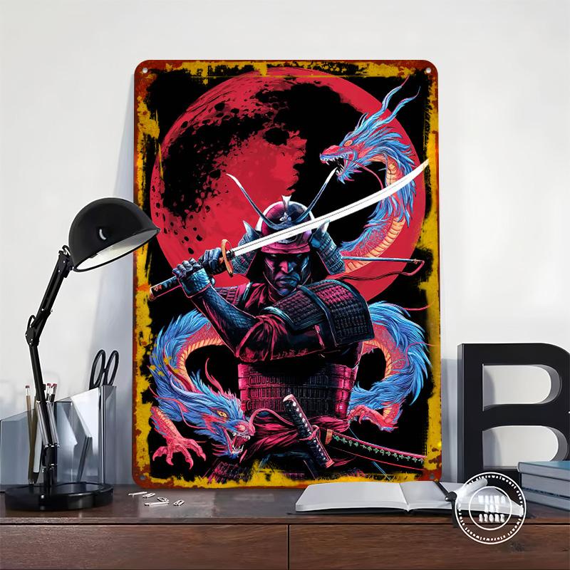 Dragon Samurai Tinplate Poster Customized Wall Art Vintage Retro Metal Signs for Room Decoration At Home Decor Items Wand Deko