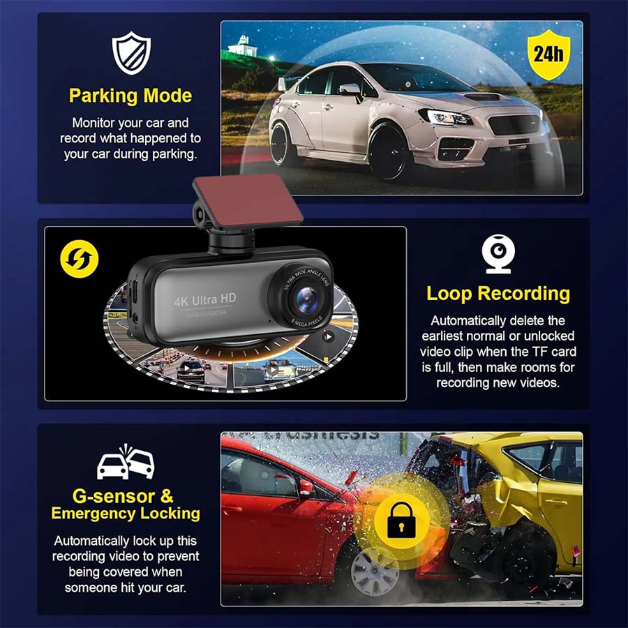 Dashcam 4K WIFI GPS 24H Night Vision Dual Lens Recording Car Camera DVR Dash Cam Led Deadpool Tools Black Box Video Record