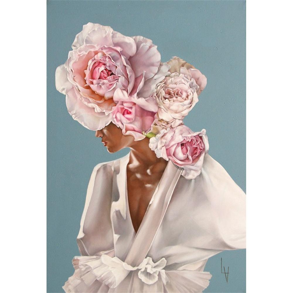 Nordic Flowers Head Woman Canvas Paintings On the Wall Art Posters And Prints Feather Girls Wall Pictures Home Decoration Cuadro