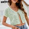Women's Vintage Casual Solid Color Print Spring Summer Hollow Short Sexy Crop Knitting Short Sleeve V-Neck Jackets & Coats