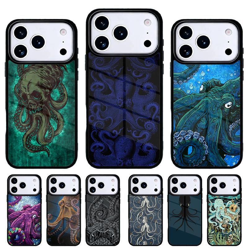 Чехол для телефона с принтом морских обитателей и осьминога для iPhone 17 16 15 14 13 Pro Max Задняя крышка для 12 11 Pro Coque