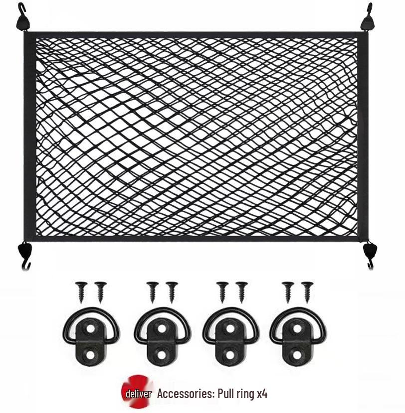 Double-Layer Elastic Car Trunk Storage Net with Hooks