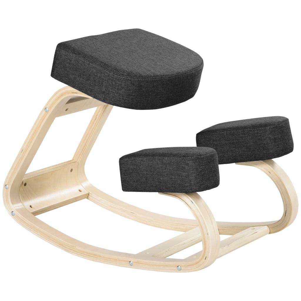 Ergonomic Kneeling Chair, Padded Cushions, Wooden Frame, Black