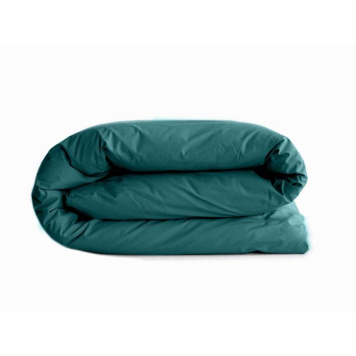 Housse de couette "Manoir" percale pur coton peigné longues fibres 80 fils/cm² Vent du sud - Bleu canard - Housse de couette 240 x 2