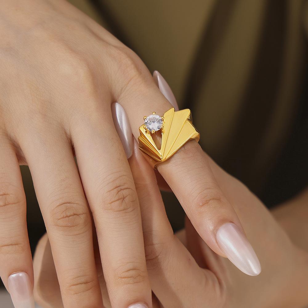 Кольцо с нерегулярной геометрической оправой из циркона с открытой текстурой, ретро-дизайн, покрытая медью, настоящее золото, ювелирные изделия для женщин
