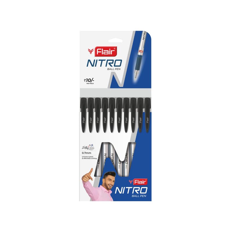 Flair Шариковая ручка Nitro 0,7 мм, кошелек, упаковка 10 шт., черные чернила, гладкие, с низкой вязкостью, для офиса, школы, письма