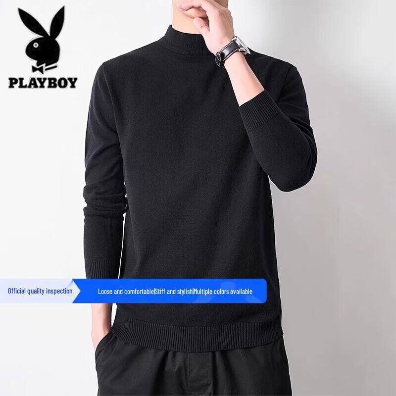 Playboy Men's Semi-High Neck Solid Color Casual Sweater