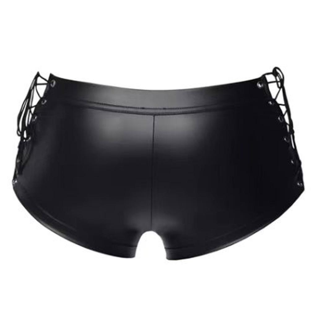 Men Wetlook Faux Leather Sport Hot Boxer Short Pants Beach Swim Trunks Shorts