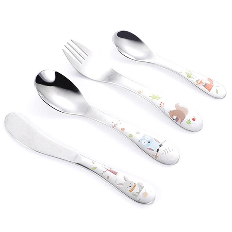 1/4 шт. Детские столовые приборы из нержавеющей стали, мультяшный узор, гравировка, детская посуда, милый набор ложек и вилок, детские столовые приборы для кормления