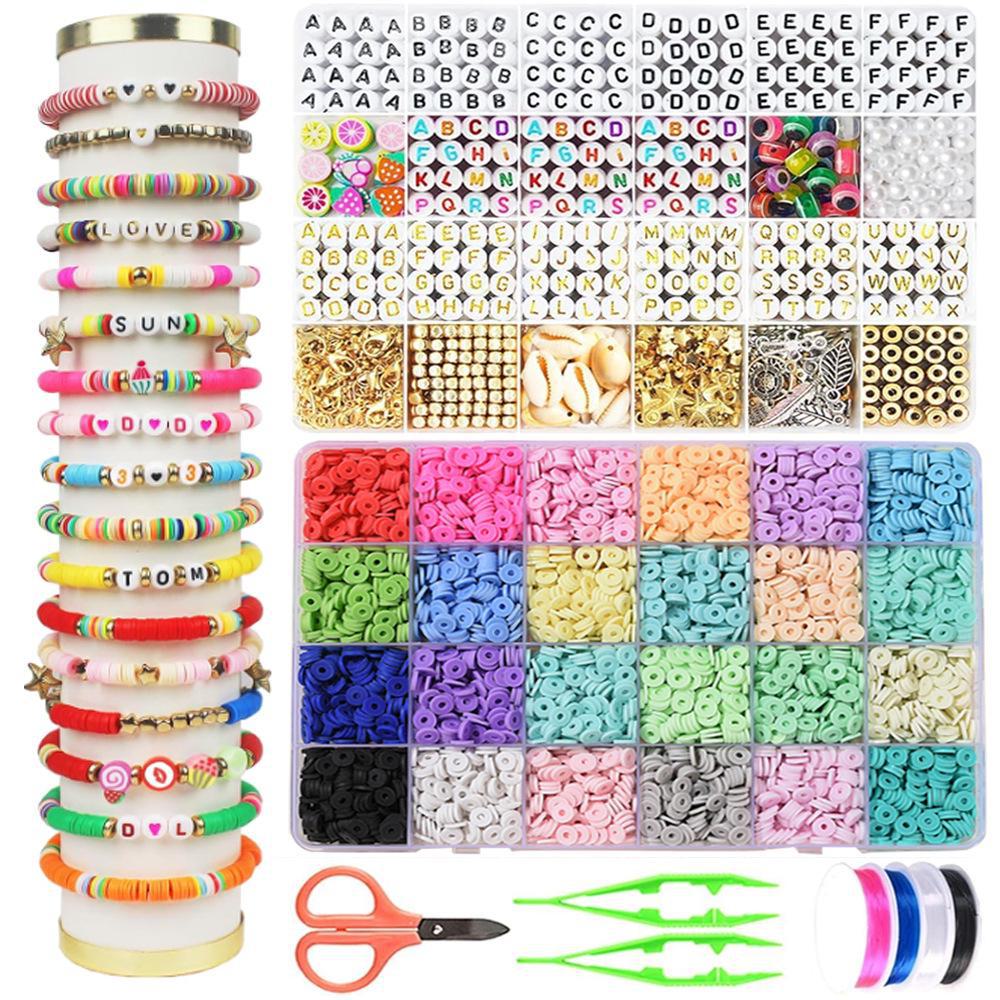 Набор для изготовления браслета из 24-сетчатой глины и рисовых бусин: Бусины 3 мм в 23 цветах для самодельных украшений