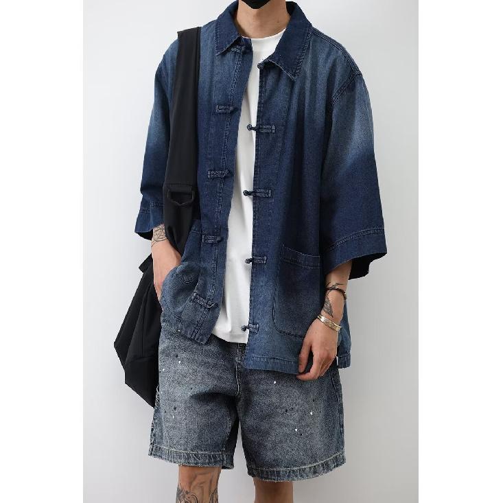 Summer New Chinese Style Vintage Denim Jacket For Men And Women, Loose Retro Button Washed Denim Top