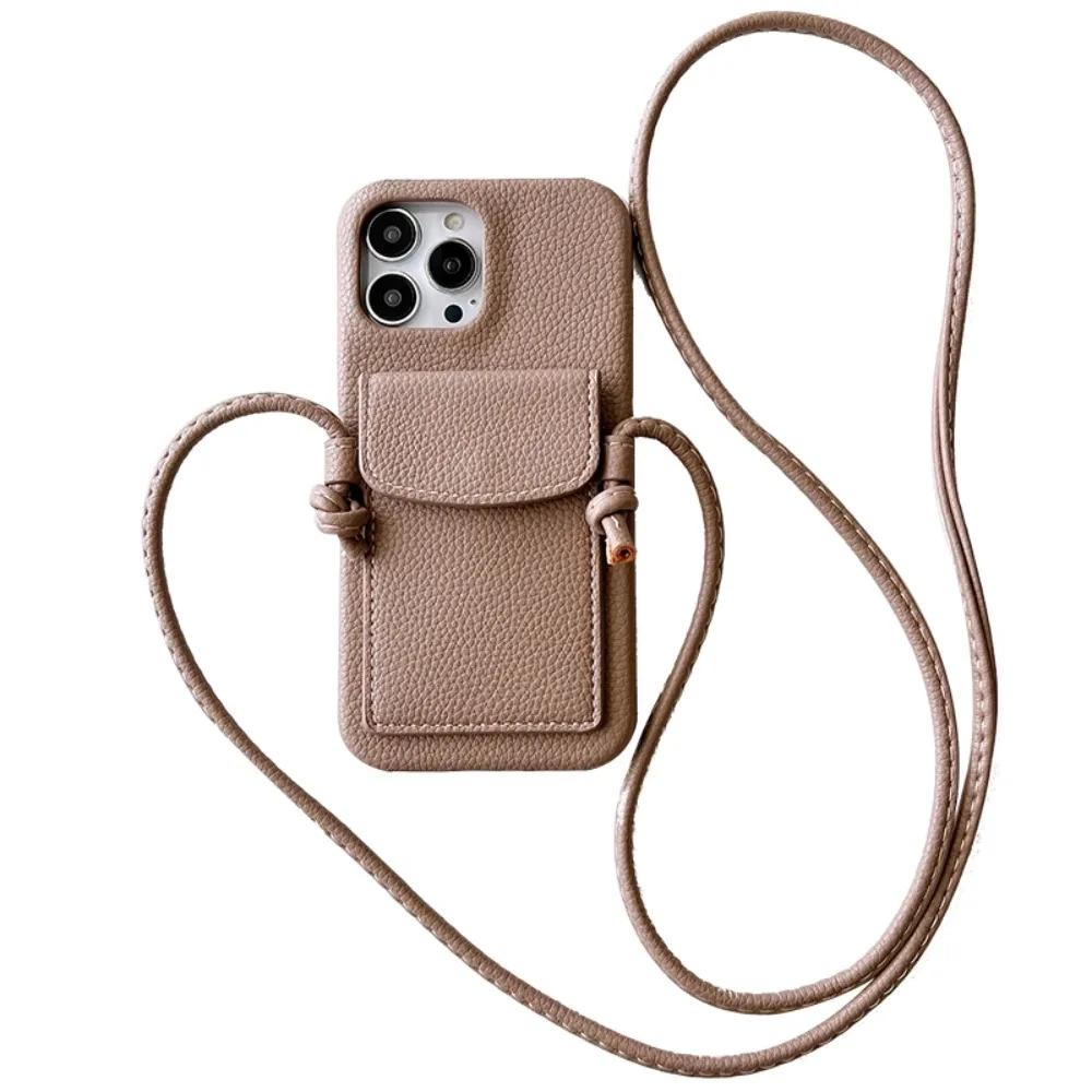 Crossbody Leather Wallet Phone Case For iPhone 16e 16 15 Plus 14 13 12 11 Pro Max Mini X XS Max Card Holder Lanyard Shoulder