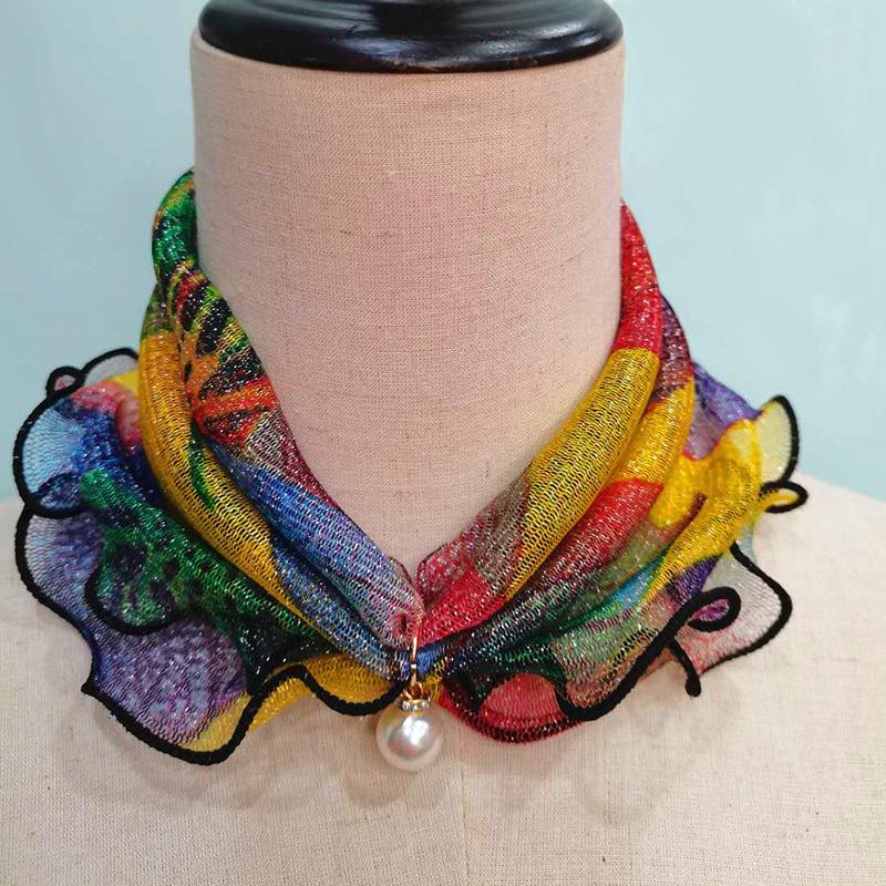 Поддельный жемчуг Подвеска Органза Шея Воротник Шифоновый шарфы Кружевной жемчуг Шарф Модный принт Блестящий Разнообразие Шарф Аксессуары для одежды