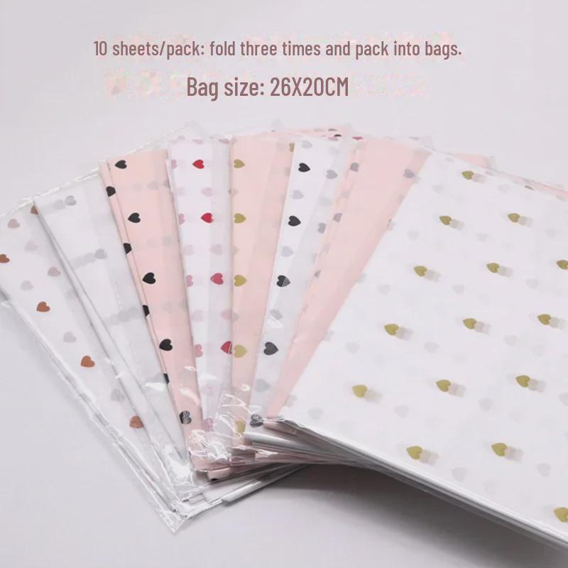 Упаковочная бумага с цветочным узором в горошек и персиковым сердцем - 10 листов