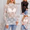 Женские прозрачные сетчатые кружевные топы, сексуальная рубашка с цветочной вышивкой и длинными рукавами для ношения под низ