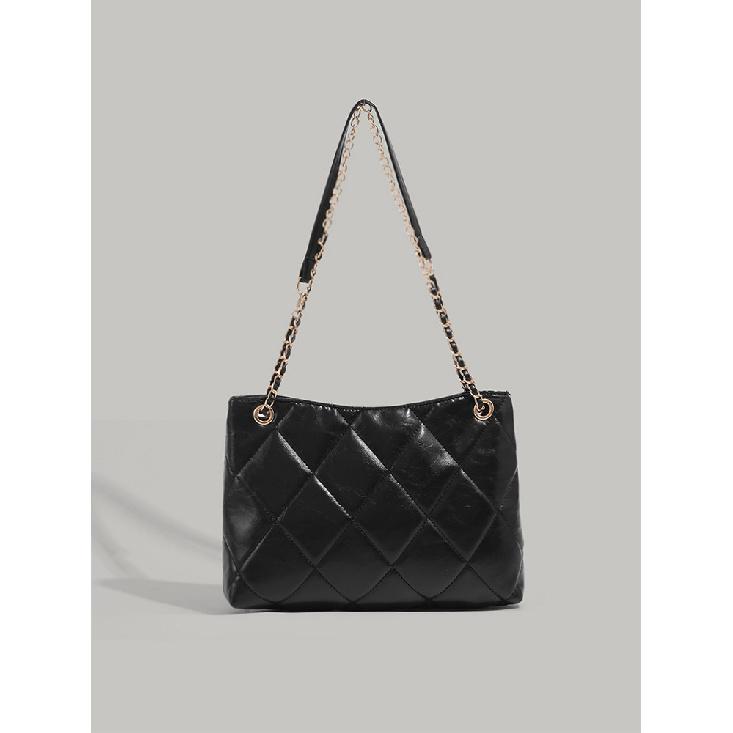 2025 New Bags Women's Fashionable All-Match Western Style Diamond Embroidery Thread Special-Interest Design Solid Color Chain Shoulder Crossbody Bag