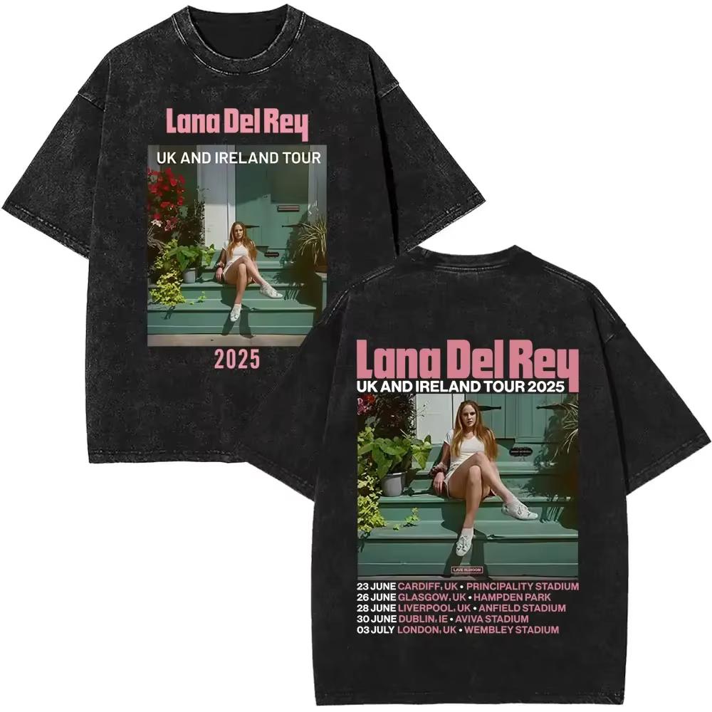 Washed Vintage Lana Del Rey Merch Tshirts Men Women Casual Oversized Short Sleeve Tshirt Male Fashion Retro T Shirt Streetwear