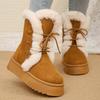 Women's Winter Warm Fur Snow Boots Lace Up Fluffy Plush Platform Ankle Boots for Women Thick Bottom Non Slip Cotton Padded Shoes
