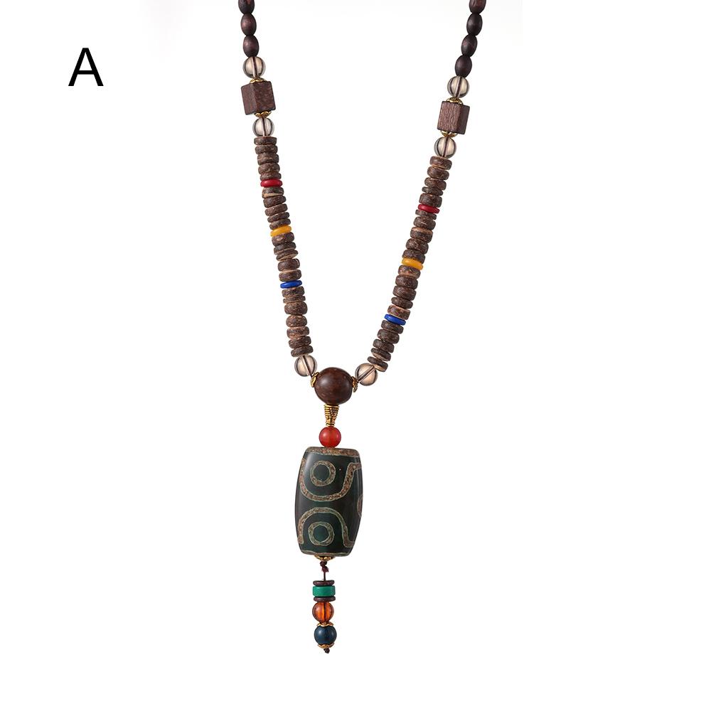 Boho Lucky Gift Ethnic Jewelry Party Mala Wood Bead Buddhist Horn Fish Pendant Nepal Necklace