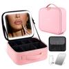 Saviland Travel Nail Storage Футляр для хранения лака для ногтей из искусственной кожи Косметичка-органайзер для лака для ногтей Косметичка с подсветкой Зеркало 3
