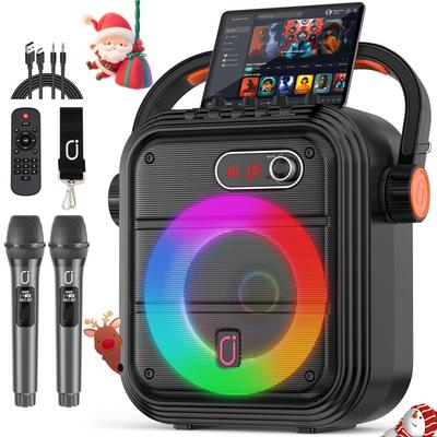 Караоке-машина с 2 беспроводными микрофонами, PA-система с RGB-подсветкой и регулировкой высоких/низких частот, Bluetooth-динамик с поддержкой прямой трансляции/мониторинга/звуковых эффектов