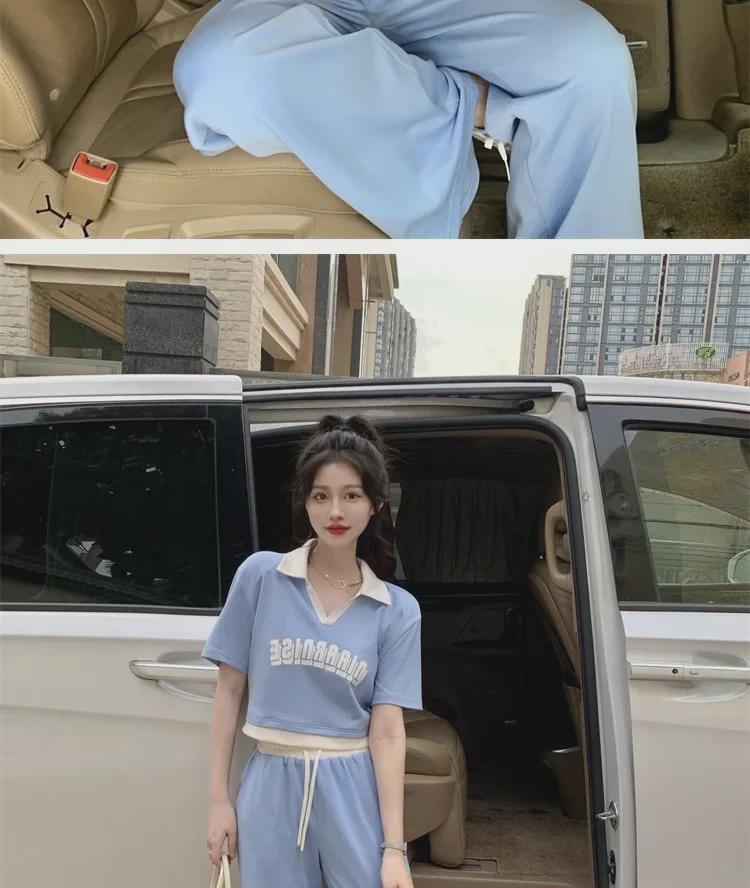 Женский летний спортивный повседневный костюм-двойка: Рубашка поло и брюки-драп