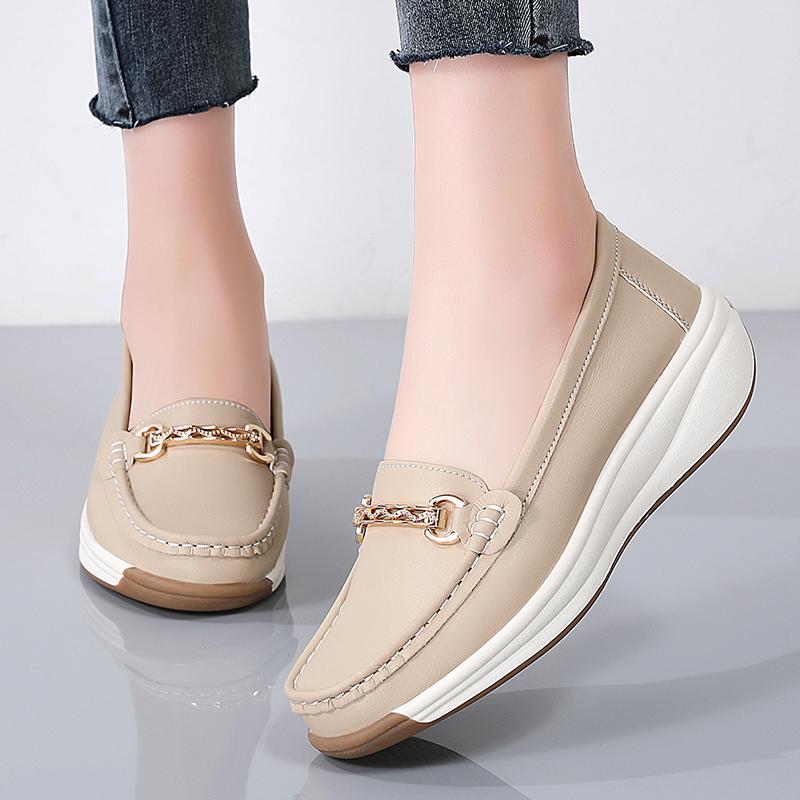 Women Wedge Leather Shoes Slip On Moccasins Casual Sneakers Zapatos Mujer Flat Shoes For Women Platform Casual Shoes