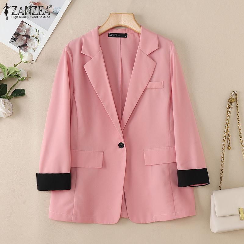 ZANZEA Женский повседневный отложной воротник с рукавом 3/4 свободный кардиган тонкая верхняя одежда