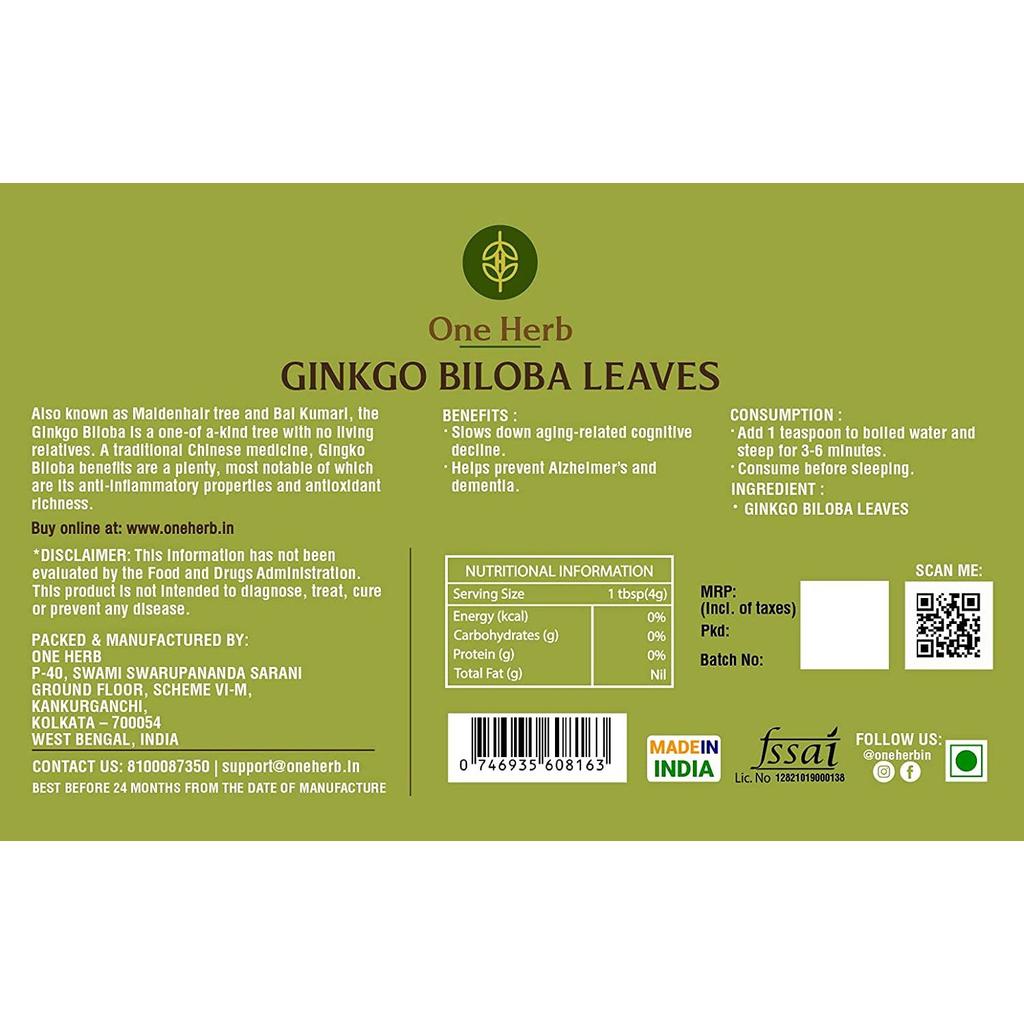 Чай из листьев Гинкго Билоба (50 г), Ginkgo Biloba Leaves,  One Herb