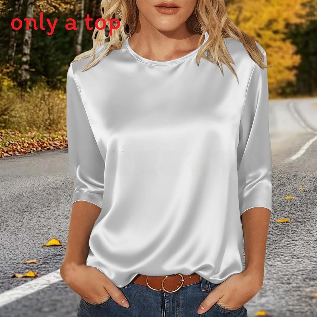 Womens Satin T Shirt With Spliced Design For Casual Wear