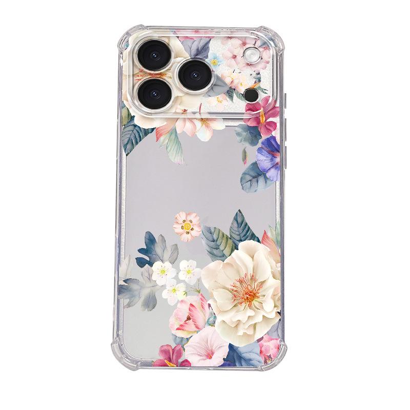 Korean fresh watercolor flower Apple 17 mobile phone case four corners anti-drop transparent case iP12pm e-commerce explosion