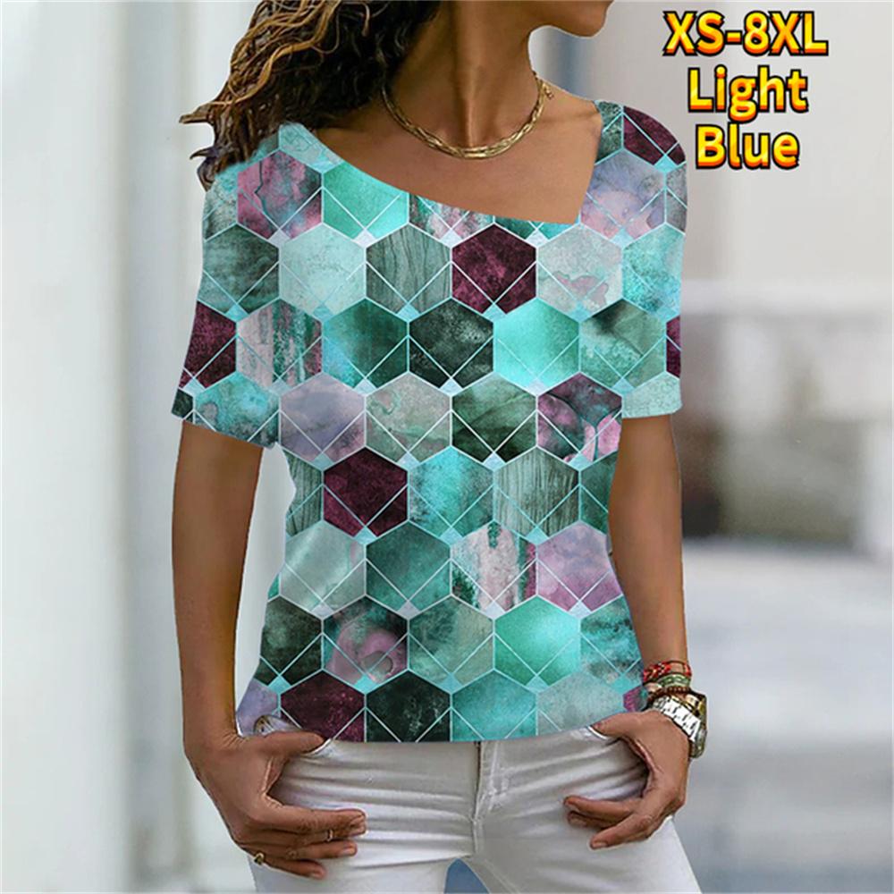 Женская футболка с рисунком, графический принт, V-образный вырез, базовые топы, футболка с коротким рукавом, XS-8XL/3D-печать