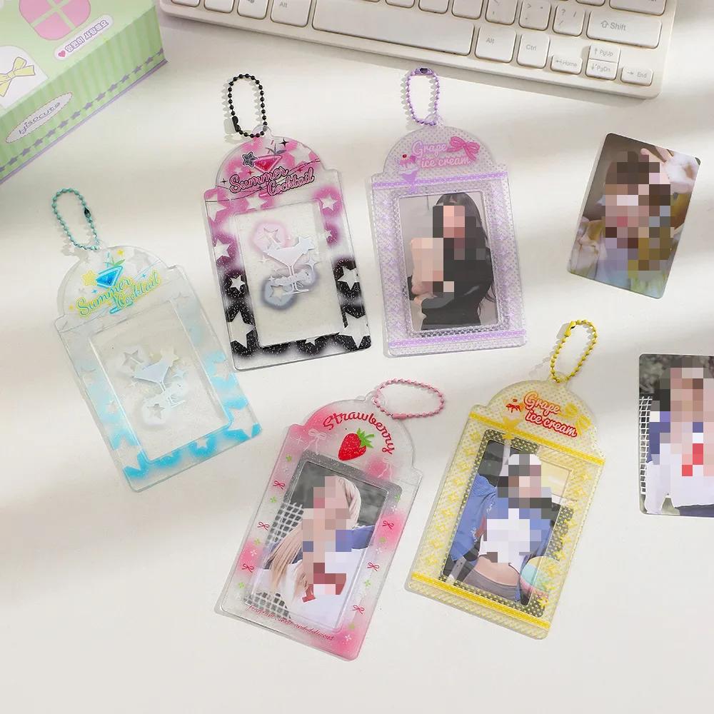Clear Glitter Photos Card Holder 3inch Photocard Protector Photo Pocket Photo Frame Sweet Girl Keychain Clear Photo Sleeves