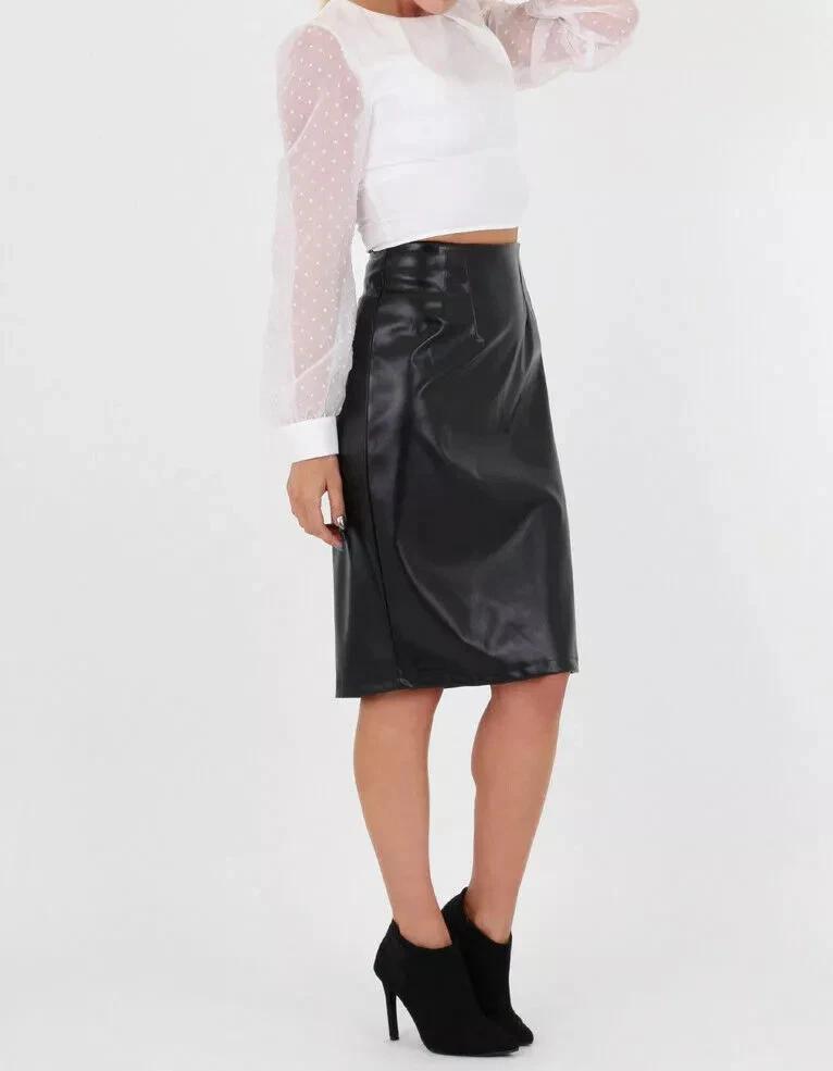 Handmade Leather Women's Skirt Black Lambskin Stylish Knee Length Skirts