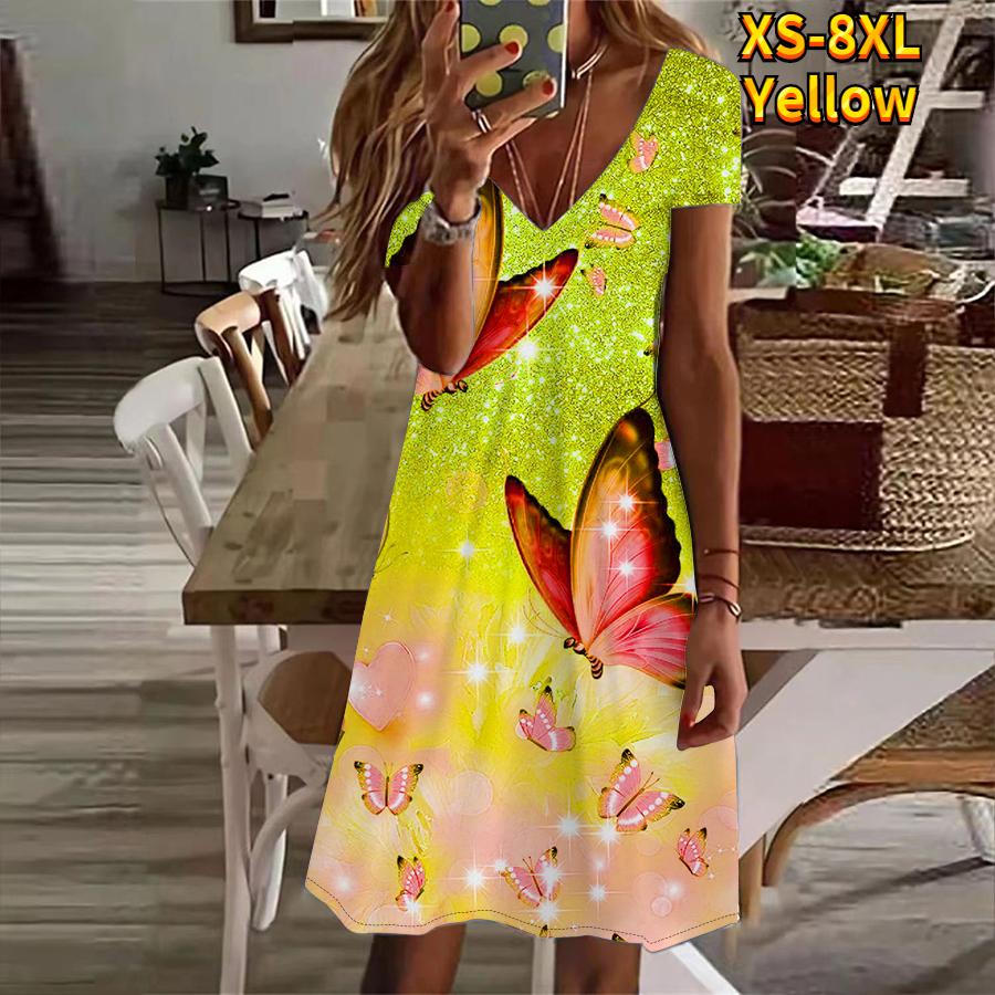 Летнее модное женское платье с v-образным вырезом и коротким рукавом, сверкающее синее платье с принтом бабочек, сексуальное платье
