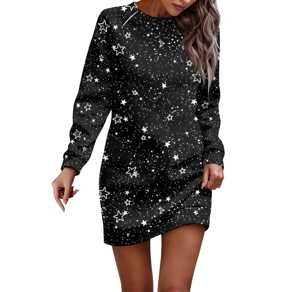 Платье с длинным рукавом для женщин, повседневное пуловер с принтом, платье-свитер, осень