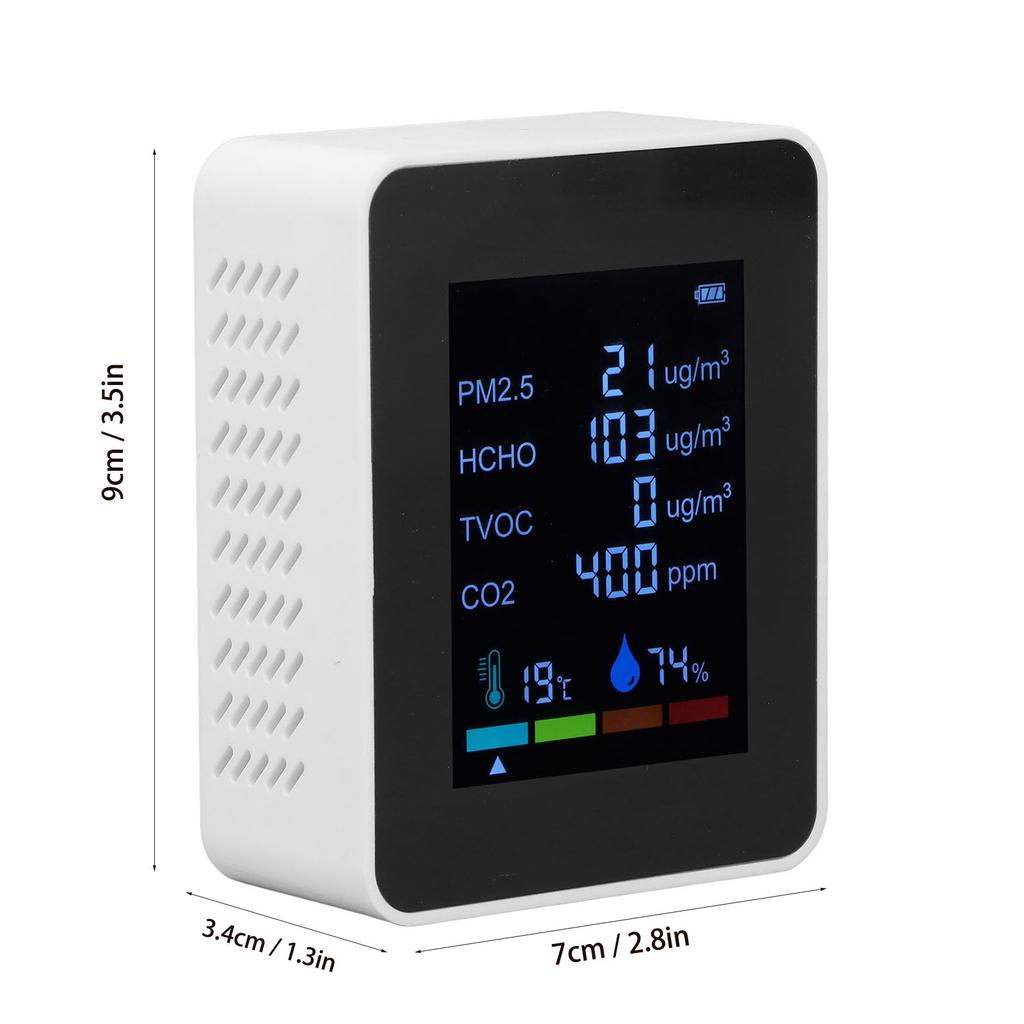 Многофункциональный измеритель CO2 6 в 1 Монитор качества Температура PM2.5 TVOC Детектор HCHO USB-зарядка