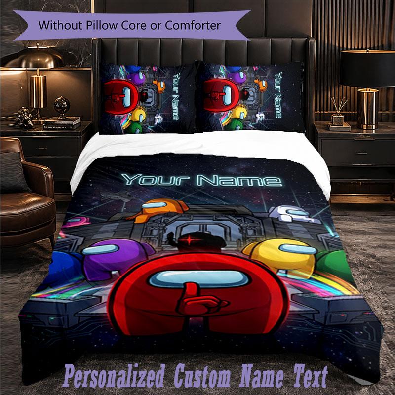Personalized 3Pcs Bedding SetAmong Us Custom Text Duvet Cover Pillowcase Set Bedroom Gift