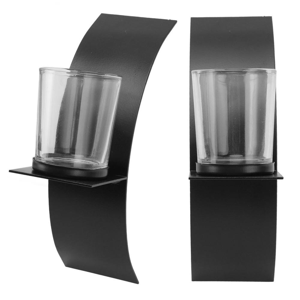2PCS Black Iron Wall Candle Holder 4.33*2.36*8.07in Metal Candle Wall Decor Hallway