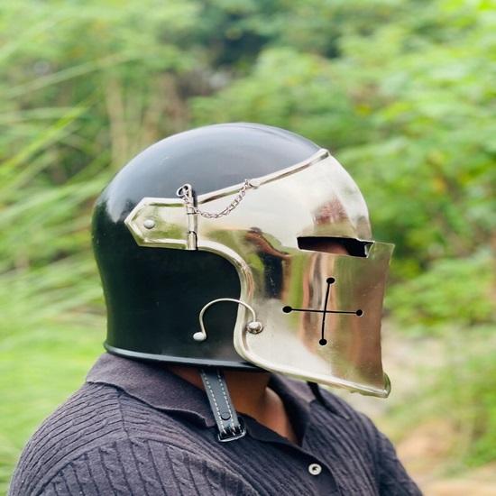 Silver Black Barbuta Helmet 18g Mild Steel Visored Helmet for LARP, Cosplay  Halloween Costume  Warrior Helmet ~ Best Gift